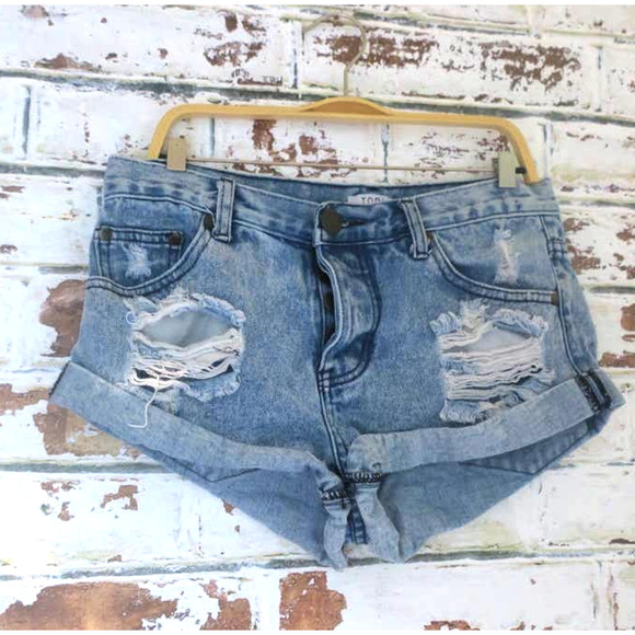 Tobi Sunset Pure Cotton Distressed Denim Shorts in Marina - Picture 7 of 12